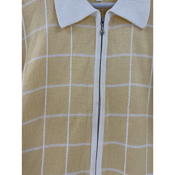FIA Italia Vintage Knit Jacket Womens XL Yellow White Windowpane Full Zip Collar - Picture 5 of 16